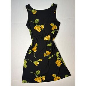 Y2K G.A.S. Co. Yellow Rose Print Scoop Neck Sleeveless Sheath Dress